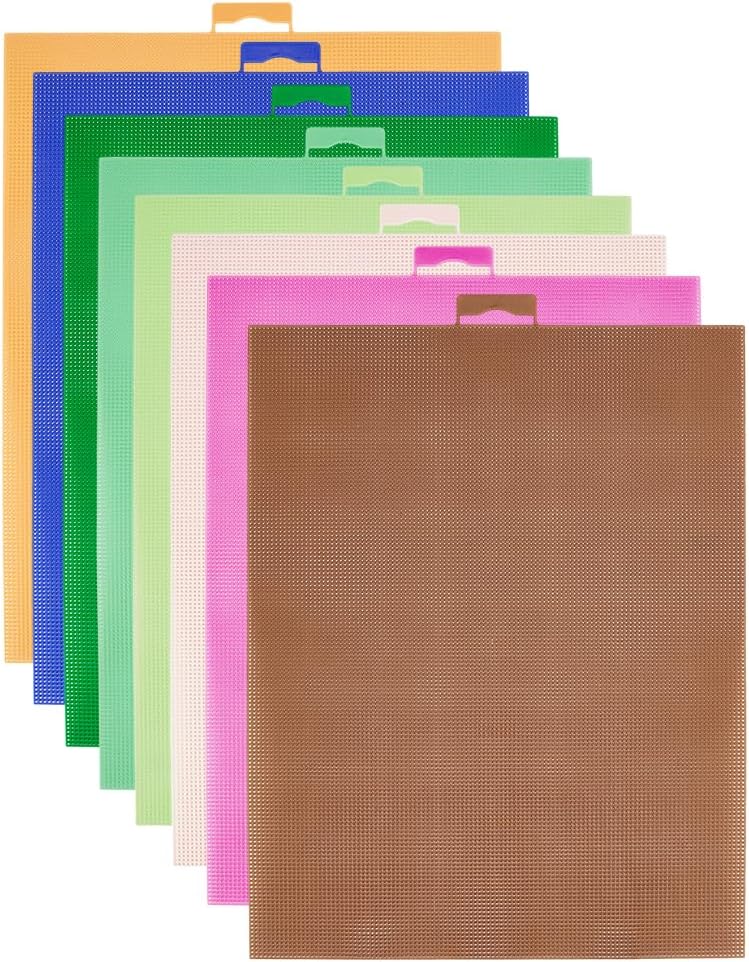BENECREAT 8Pcs 8 Colors Plastic Mesh Canvas, 14CT Mesh Plastic Canvas Sheets Mixed Color for Embroidery Crafting, Cross Stitching, Knit Crochet Yarn Crafting