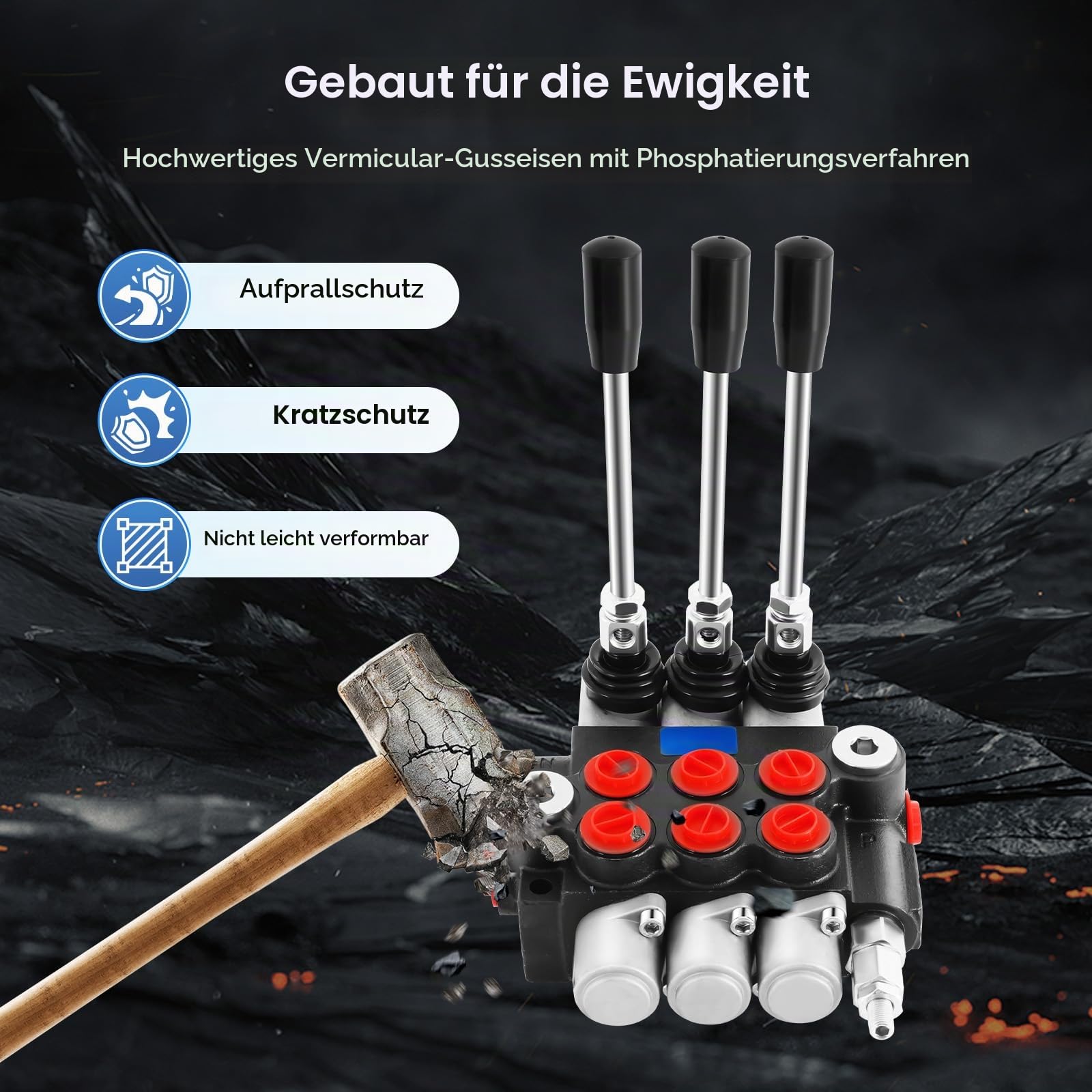 MINRS Hydraulikventil, Handsteuerventil, 3 fach, 3600psi, 60L/Min, Doppeltwirkender Hydraulikzylinder, Hydraulisches Richtungssteuerventil für Traktor, Lader, Anhänger