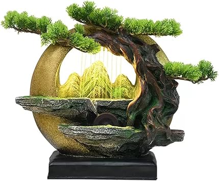 Indoor Small Water Fountain Indoor Desktop Fountain Desktop Feng Shui Wheel Circulating Water Bonsai Office Living Room TV Cabinet Decorative Ornaments Tabletop Fountains Feng Shui Decor  Color Dar