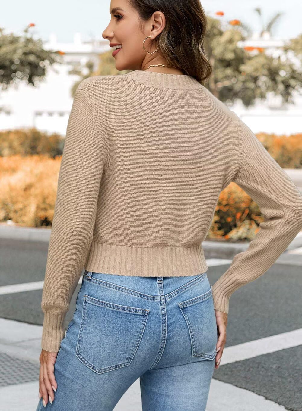 Womens Fall Cropped Sweaters 2026 Trendy Long Sleeve Crewneck Ribbed Knit Pullover Jumper Tops - Image 6