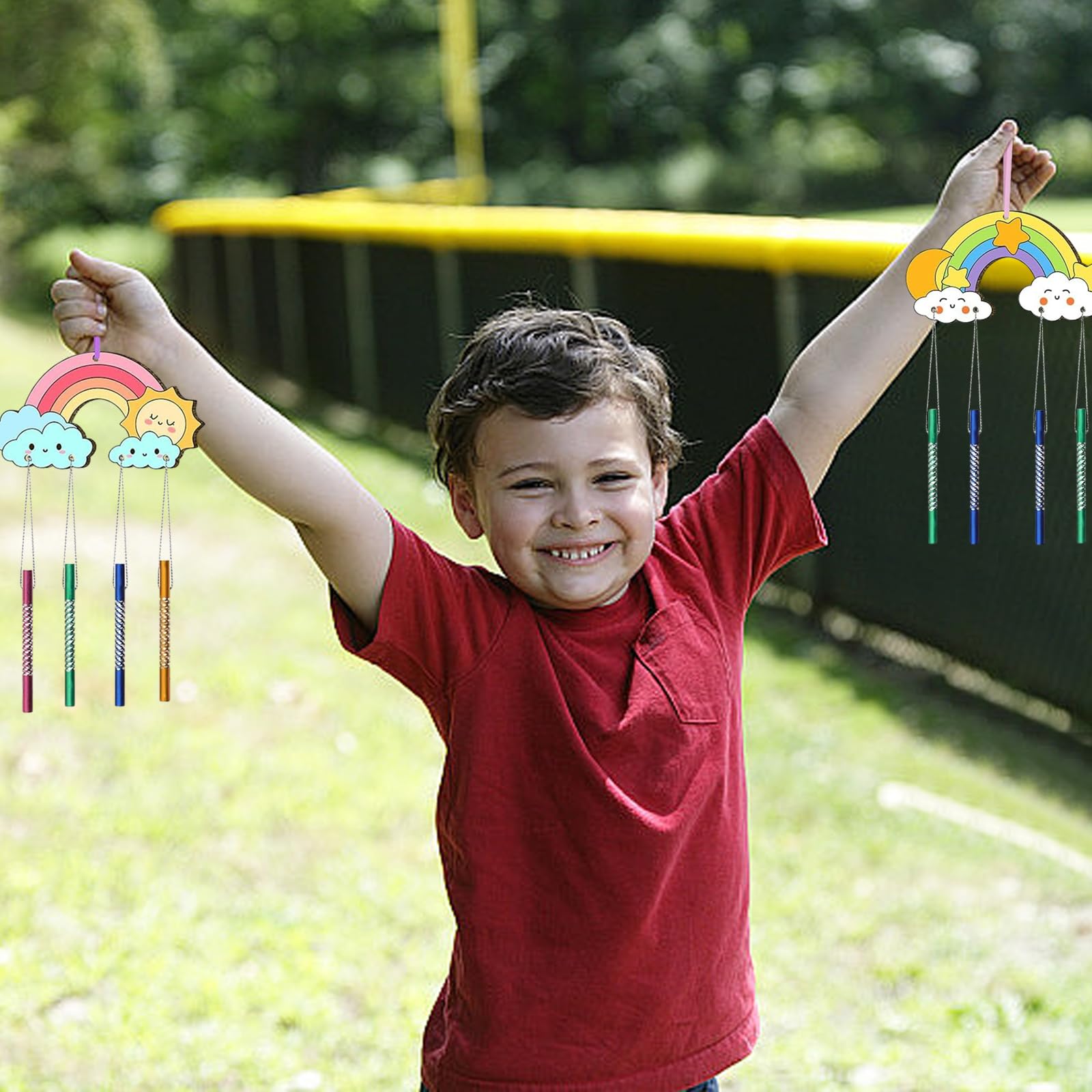 Lot 12 Carillons éoliens Arc-en-ciel – Kit DIY à Peindre – Bois – 4 Styles – Enfants 3+