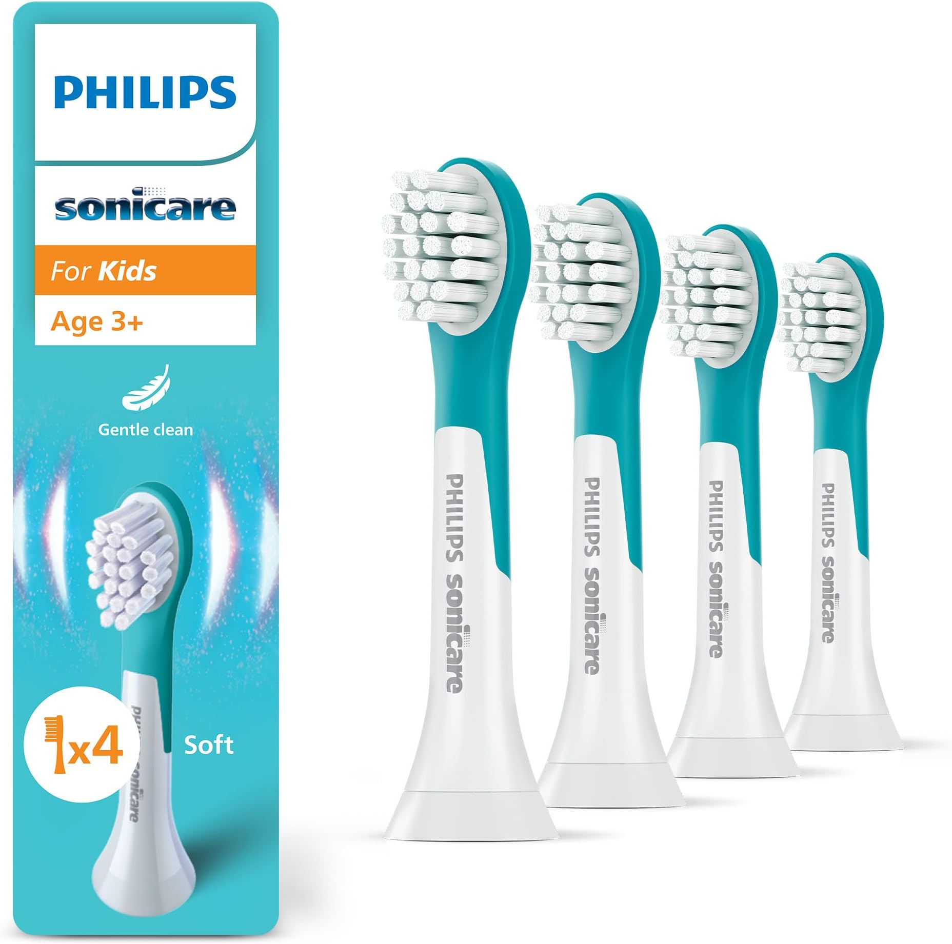 Philips Sonicare for Kids, Genuine Replacement Toothbrush Heads for Kids Aged 3+, 4 Pack, HX6034/90