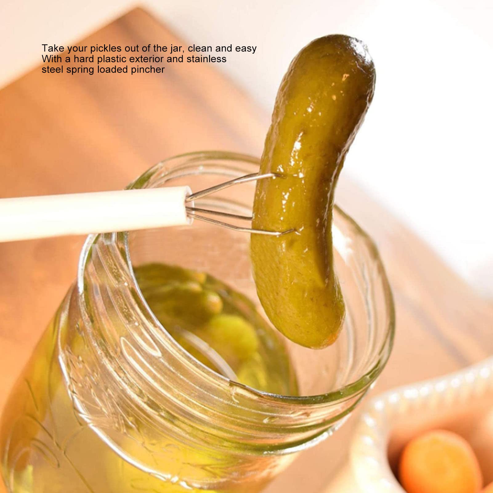 2Pcs Pickle Picker,Stainless Steel and Reusable Plastic Pickle Jar Fork Olive Pepper Grabber for Home Kitchen