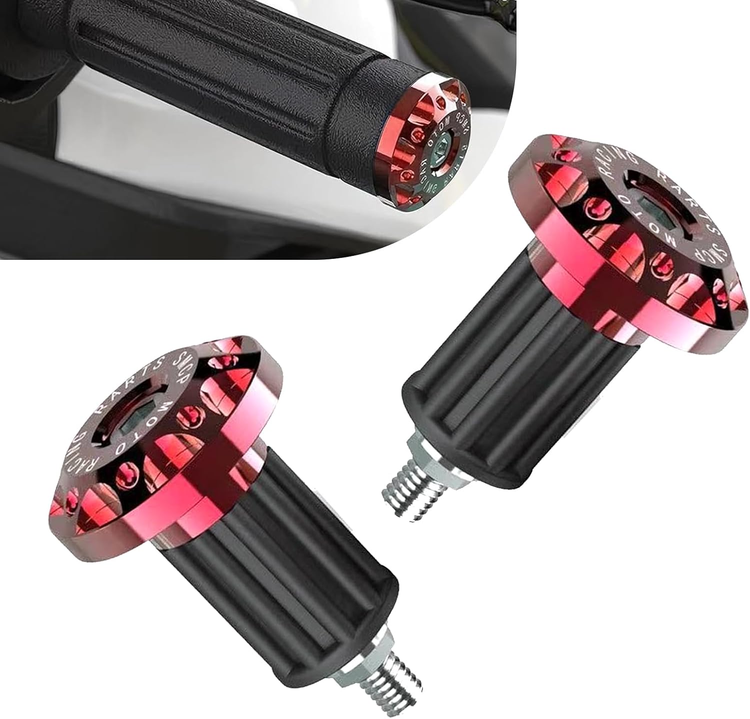 2 PCS Motorcycle Bar End Plug, 7/8" Alloy Handlebar Grip End Caps, Anti-fall Handlebar Balance Plug, for Motorcycles Scooters ATVs (Red)