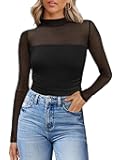 Womens Sexy Mesh Long Sleeve Shirts Fashion Clothing Turtle Necks Sheer Ruched Going Out Tops Fall Outfits Slim Fit Blouses