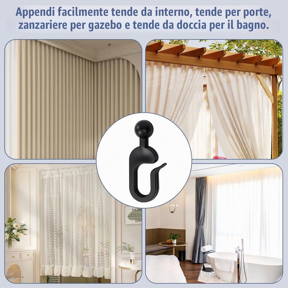 50 Pz Ganci in Plastica per Tende Gazebo, Ganci per Binario Tende Scorrevoli, Ganci per Teli Laterali e Tende Zanzariere da Gazebo Scorrevoli, Ganci Invisibili Binari Tende Universali - Nero