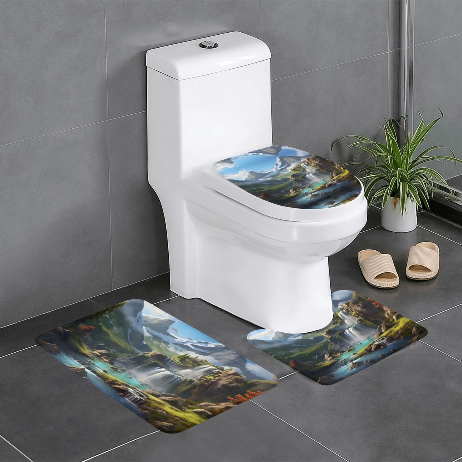 Tapis de salle de bain antidérapants cascade lot de 3 avec sécurité maximale