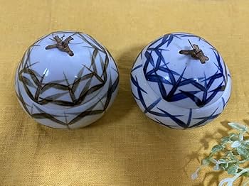 Amazon｜アンティーク蓋物 笹の葉柄 陶器の小物入れ 2個セット蓋