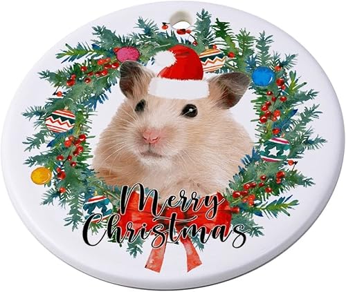 Miniatura 4 de Adornos para árbol de Navidad, corona de feliz Navidad, hámster, adorno de Navidad, adorno colgante para decoración del hogar, colgantes colgantes