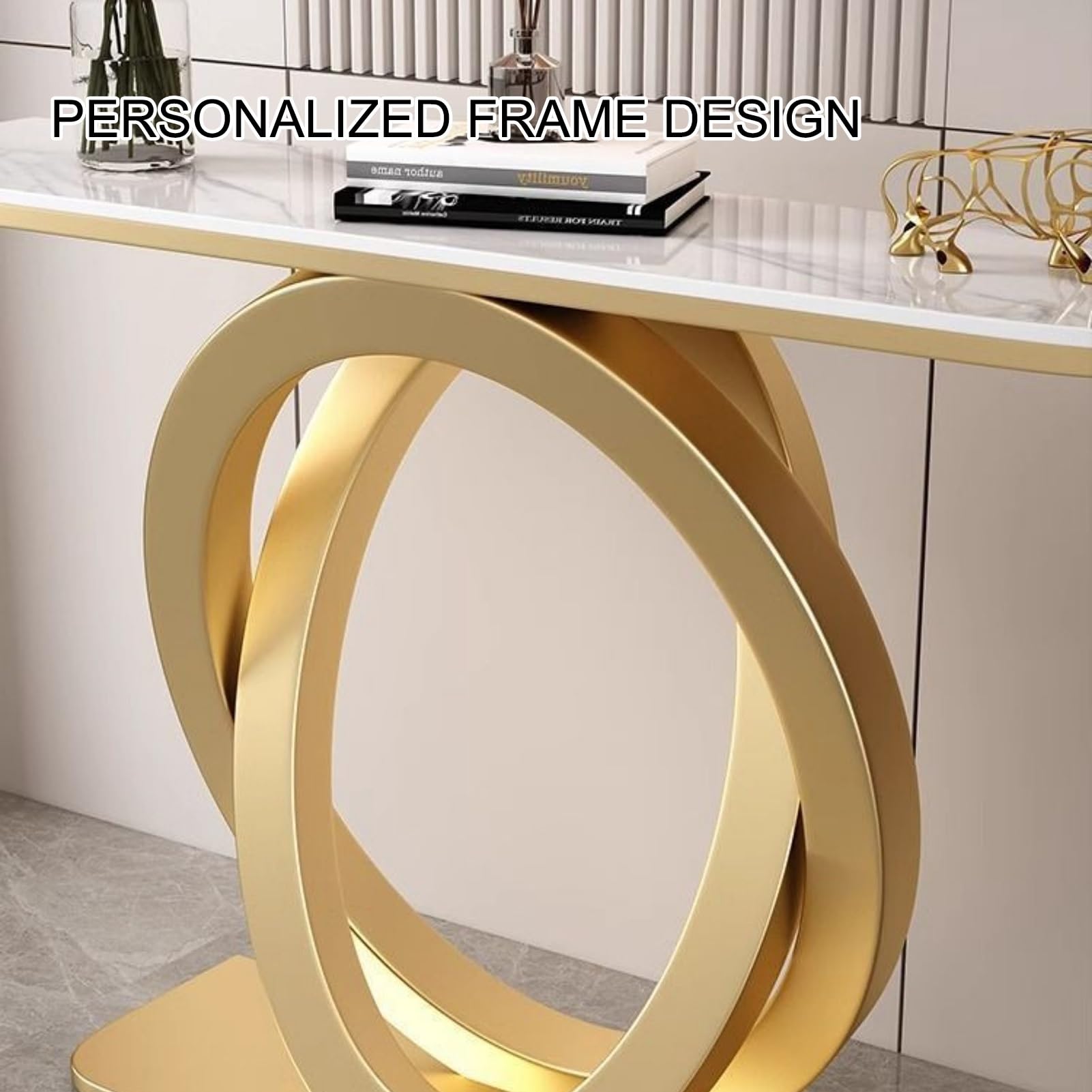 Tavolino consolle Moderno, tavolino consolle Stretto con Struttura in Metallo, tavolino per Ingresso, corridoio, Soggiorno (C, 150 cm/59 Pollici)