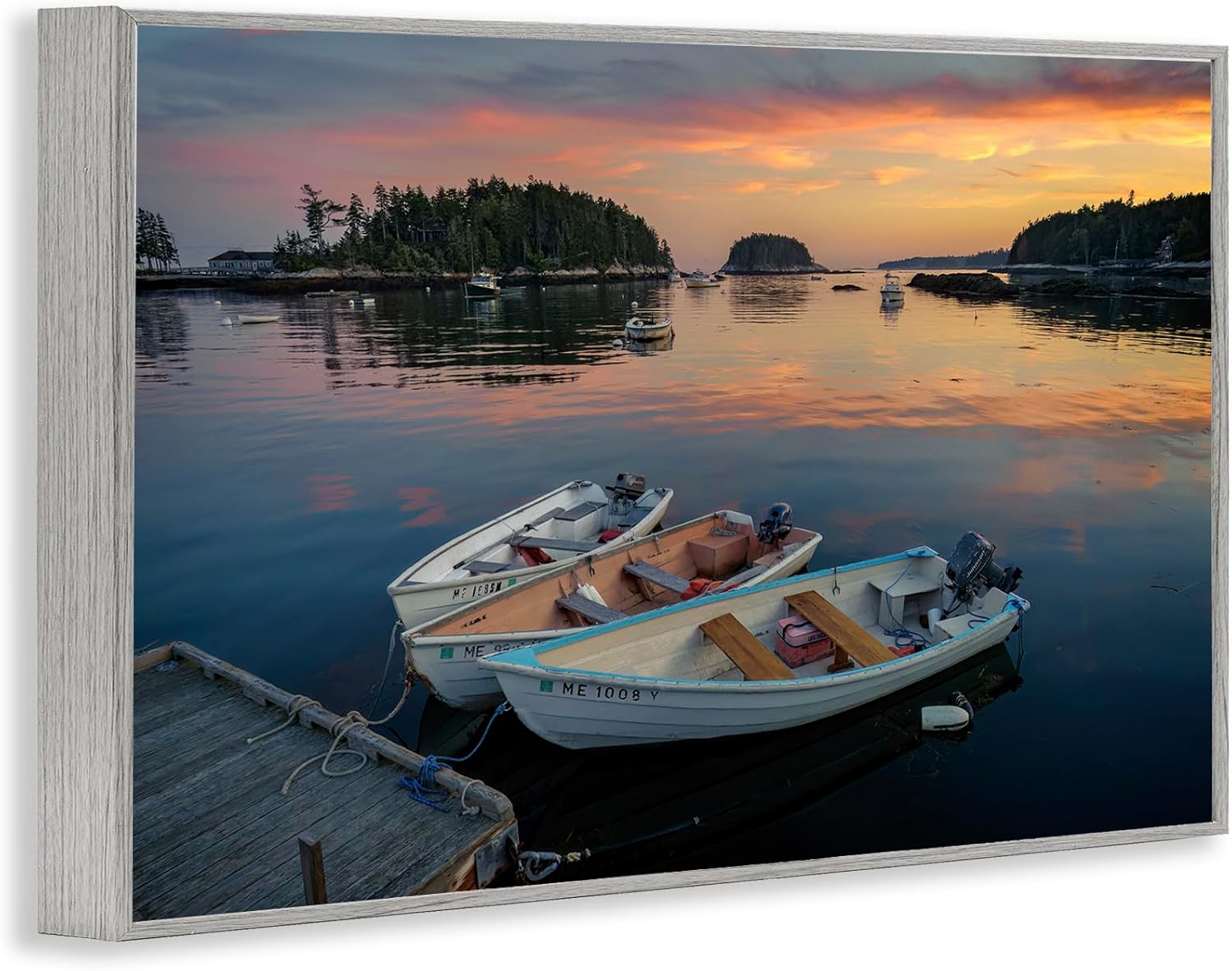 Stupell Industries Three Boats at Sunset Framed Giclee Wall Art Design by Rick Berk, Gray Framed, 18 x 12