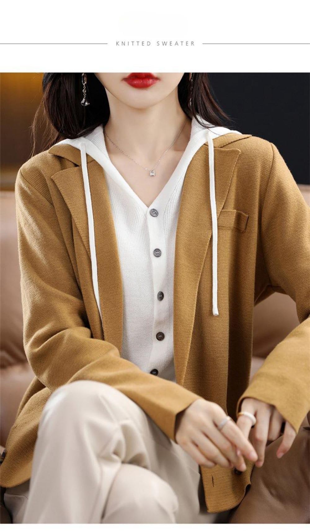 Cárdigan de Mujer Cárdigan de Punto Liso con Frente Abierto Chaqueta Tipo Blazer con Solapa de Muesca Suéter Abrigo de Invierno Chaqueta de Punto Suave Y Cálida Tops para Uso Diario