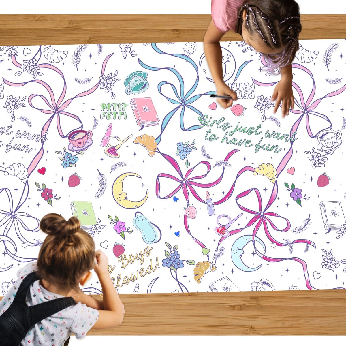 xo, Fetti Sleepover Paper Coloring Tablecloth - 9' x 4.5' | Birthday Party Decorations, Girls Tablescape, Movie Night Arts & Crafts, Kids Activity, Cute DIY Table Cover