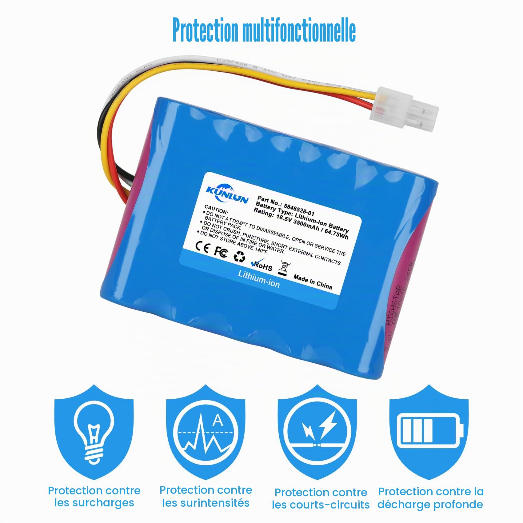 KUNLUN 18,5V 3500mAh Li-ION Batterie de Remplacement pour Husqvarna Automower 310 315 584 85 28-02 pour Gardena Sileno R100Li R130Li R160Li Batterie Tondeuse Robot 5848228-01,5848228-02,589586201
