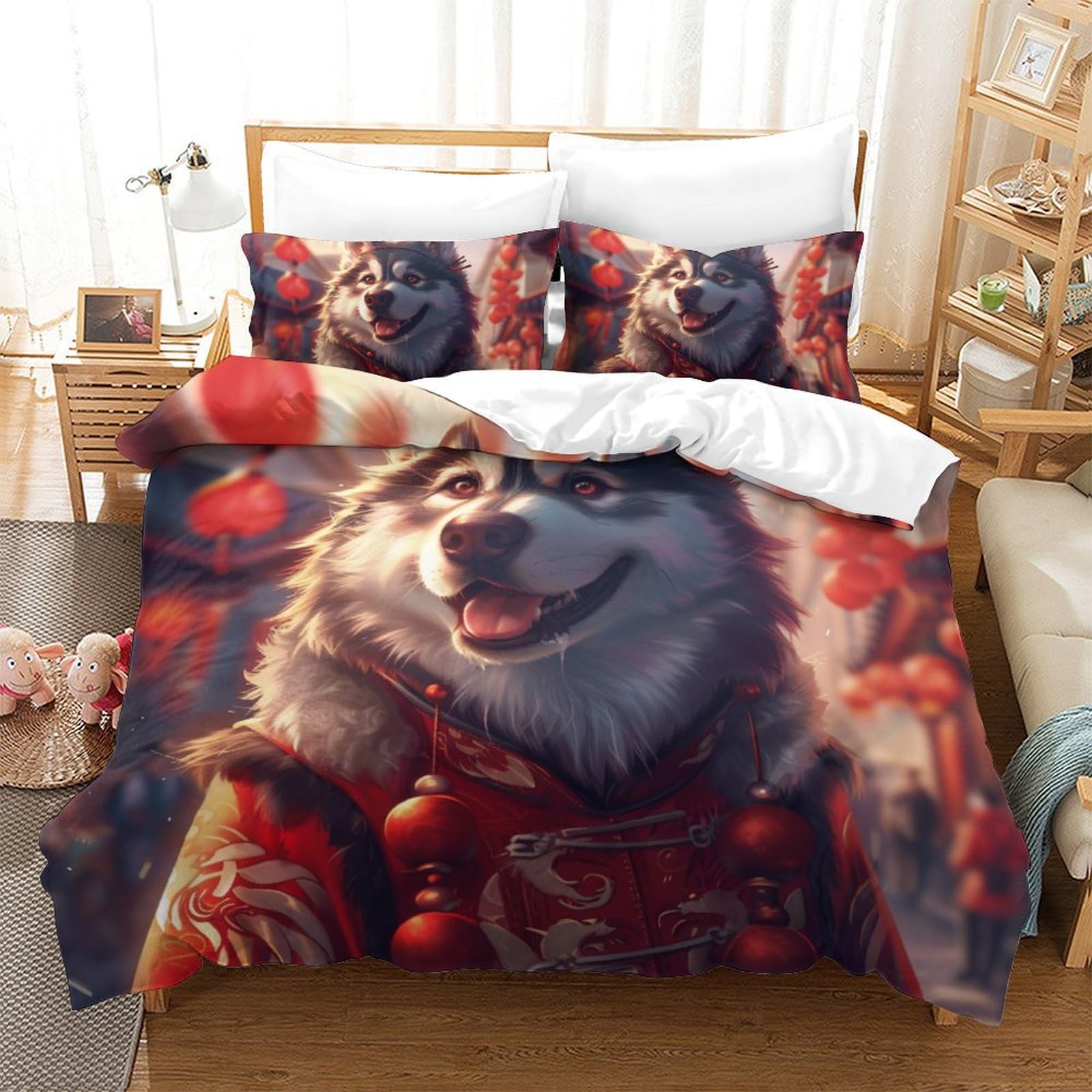 Parure de lit Husky sibérien housse de couette microfibre infroissable pour literie King size