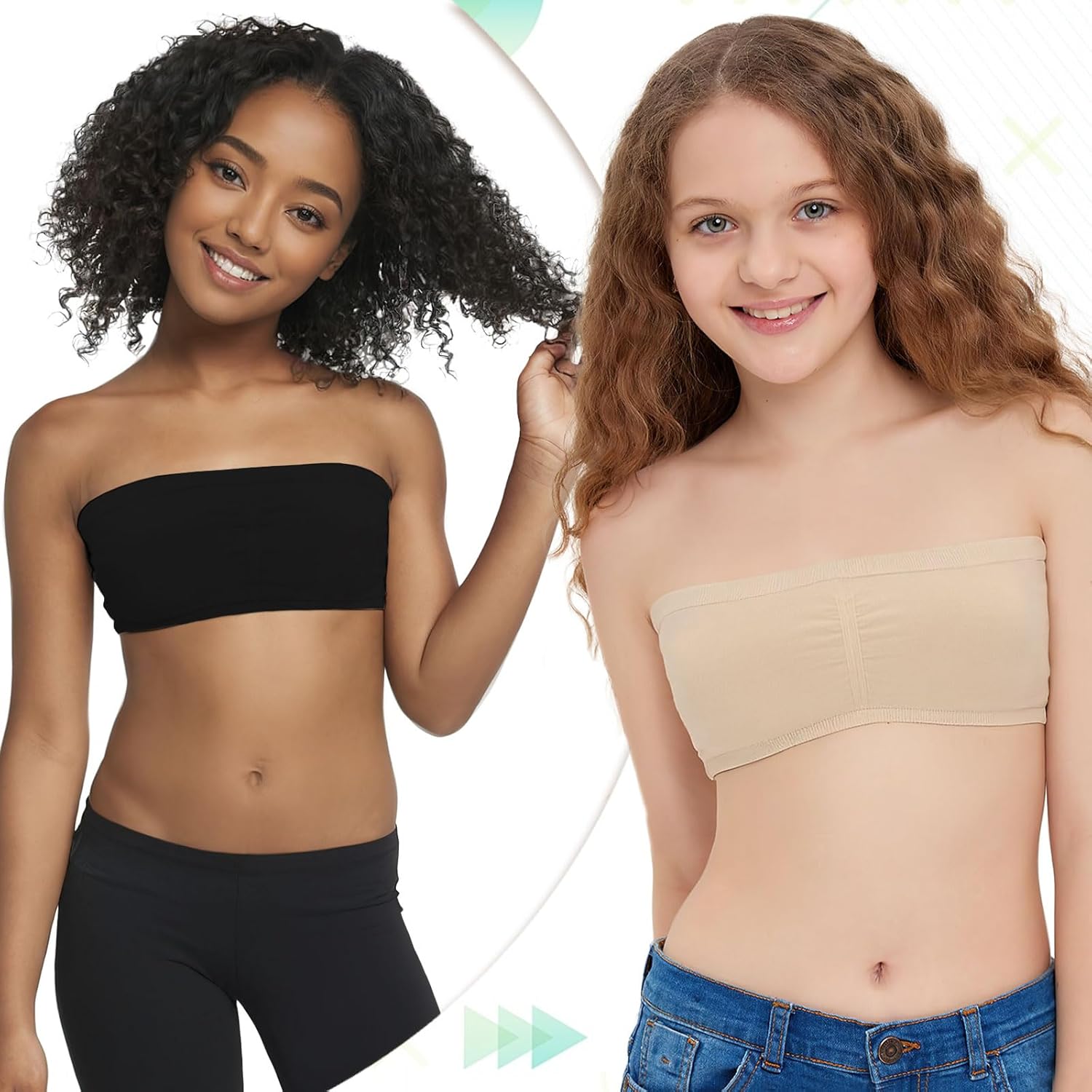 iMucci Girls Bandeau Bra Seamless Clear Strap Training Bras for Girls Sports Tube Top with Adjustable Clear Straps 7-16Y