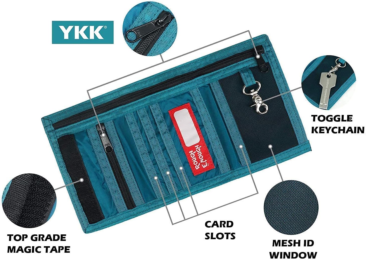 Rough Enough Kids Wallet for Boys Teens with Neck Lanyard Keychain Zipper Coin Pocket Card Holder Blue Soft Nylon - Image 5