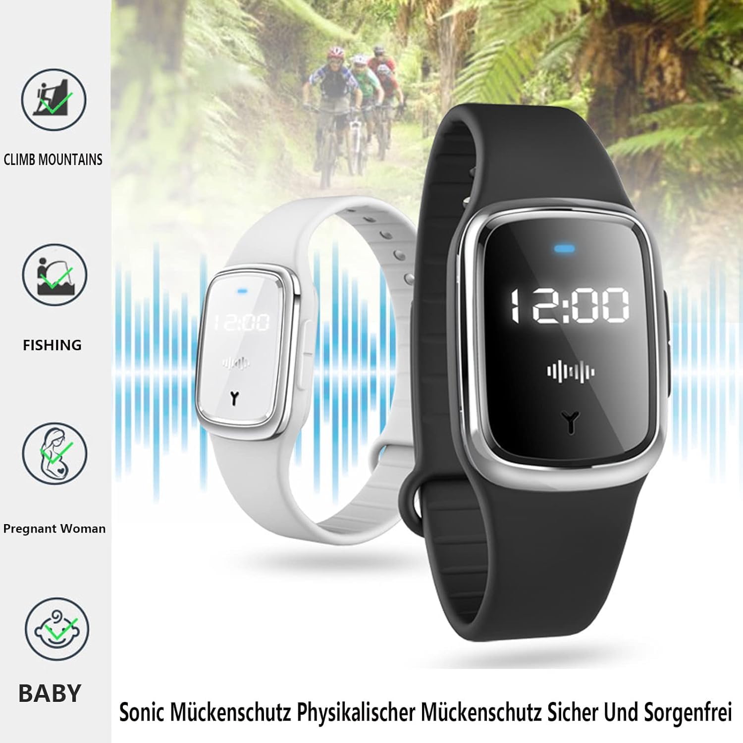 Moskito Pro Bracelet Anti Moustique, Bracelet Anti Moustique Rechargeable, Répulsifs à Moustiques Ultrasonique étanche, Anti Moustiques Enfant Et Adulte Pour Camping, Pêche, Voyage (beige,B)