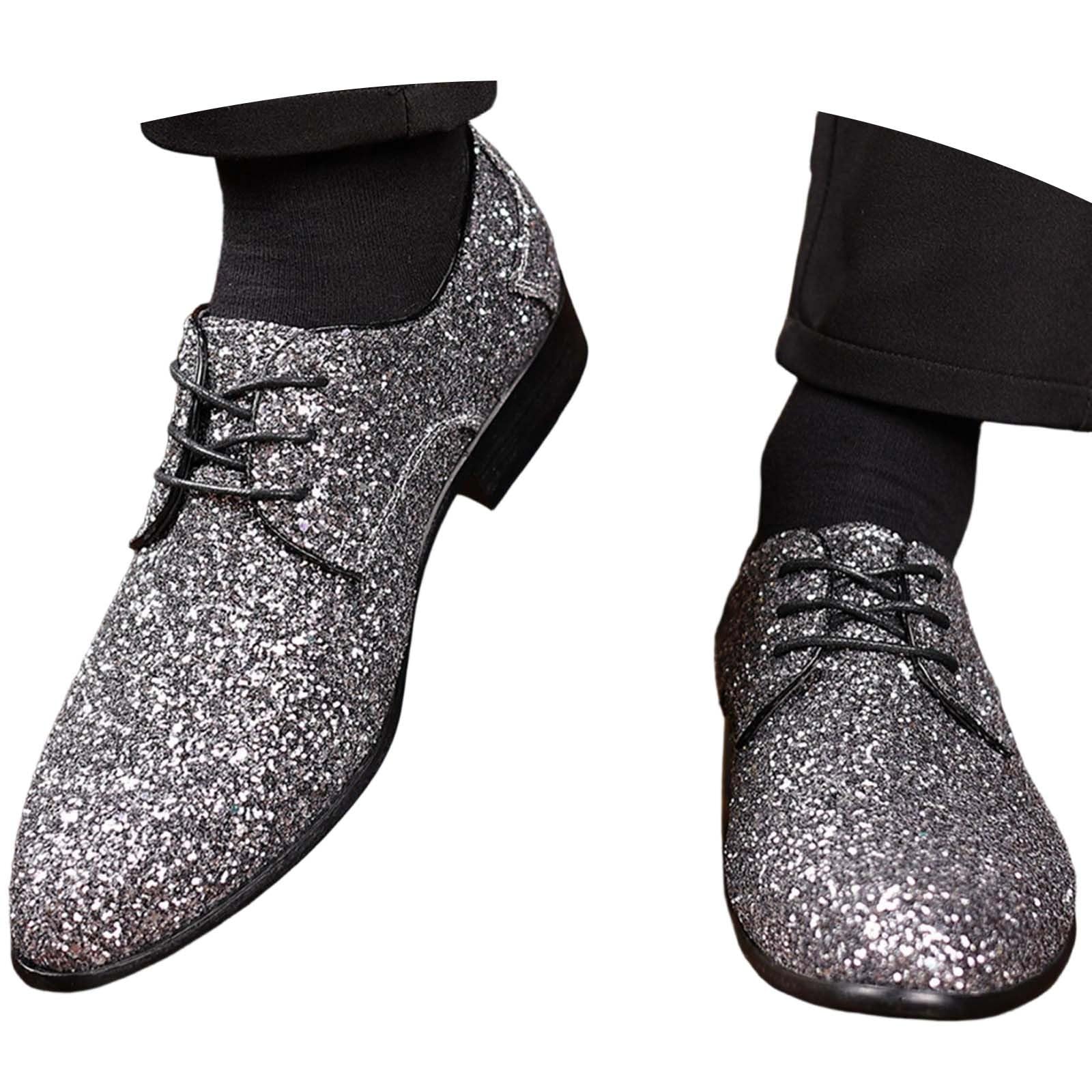 Chaussure Homme Ville en Paillettes Brillante, Chaussures Oxfords pour Hommes à Lacets, Bout Pointu, Richelieu Derbies Homme, Chaussure Costume Élégant | pour Soirée, Mariage, Cérémonie, Fête et Scène