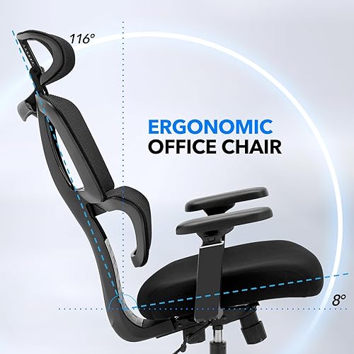 Miniatura 4 de Chair Master Silla ergonómica de oficina de malla con respaldo alto, reposabrazos 3D, reposacabezas ajustable, inclinación variable (ruedas de nylon)