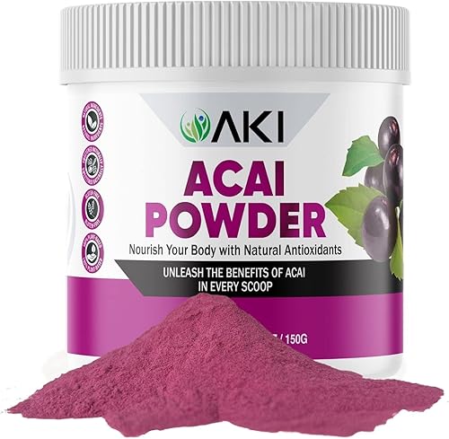 AKI Acai Powder - Nutre tu cuerpo con vitaminas y nutrientes ideales, polvo para batidos, sin OMG, vegano y sin gluten (5.30 onzas  5.29 oz)