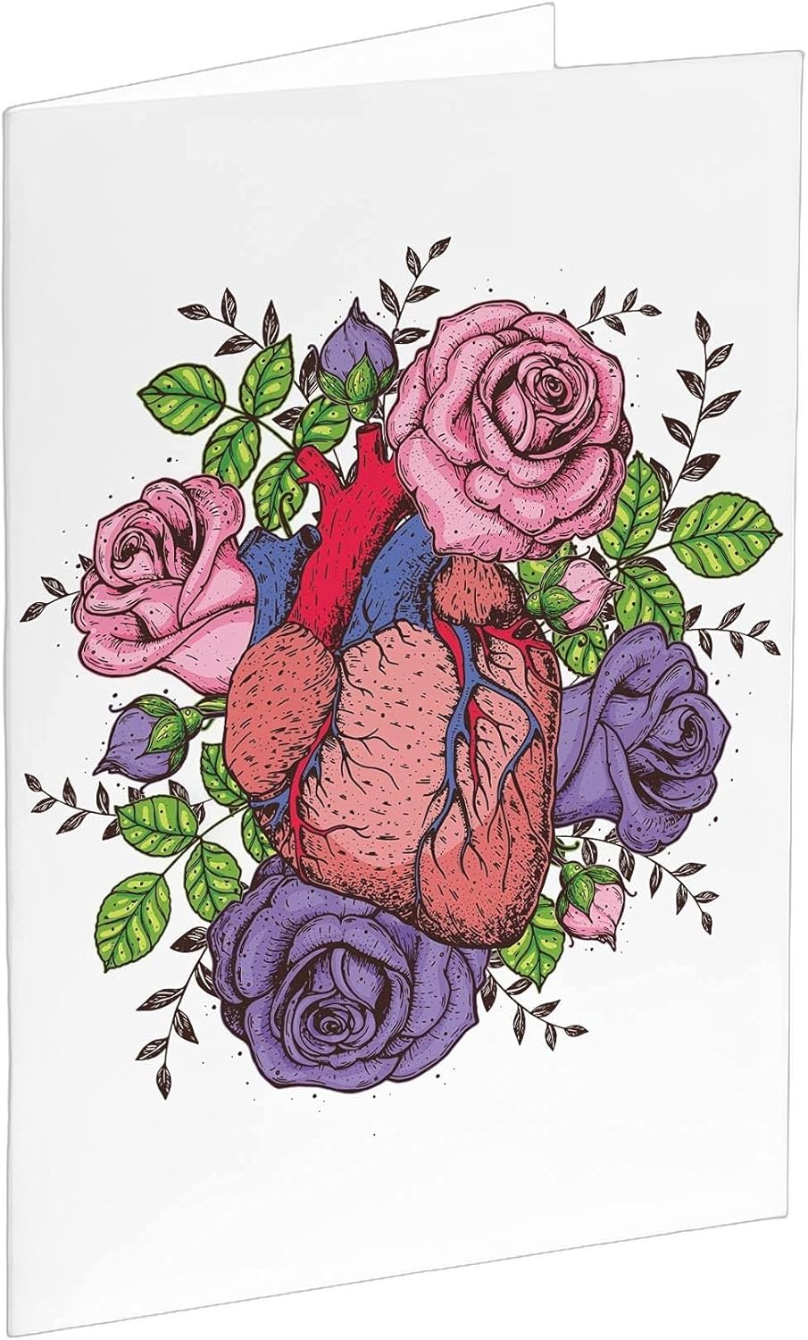 Ritzy Rose Anatomically Correct Heart with Flowers Greeting Cards - 24 Cards w/White Envelopes - Halloween Notecards - Personalized Stationery Printed in the USA