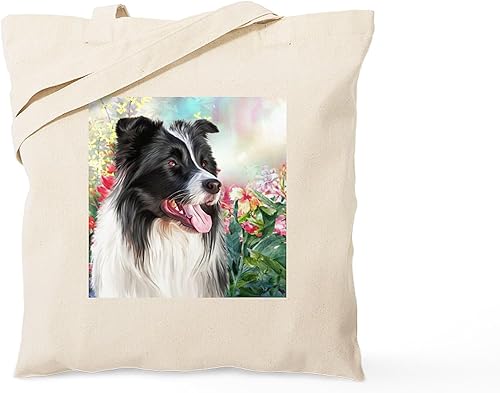 Vista 122 de CafePress Border Collie - Bolsa de lona natural, bolsa de compras reutilizable