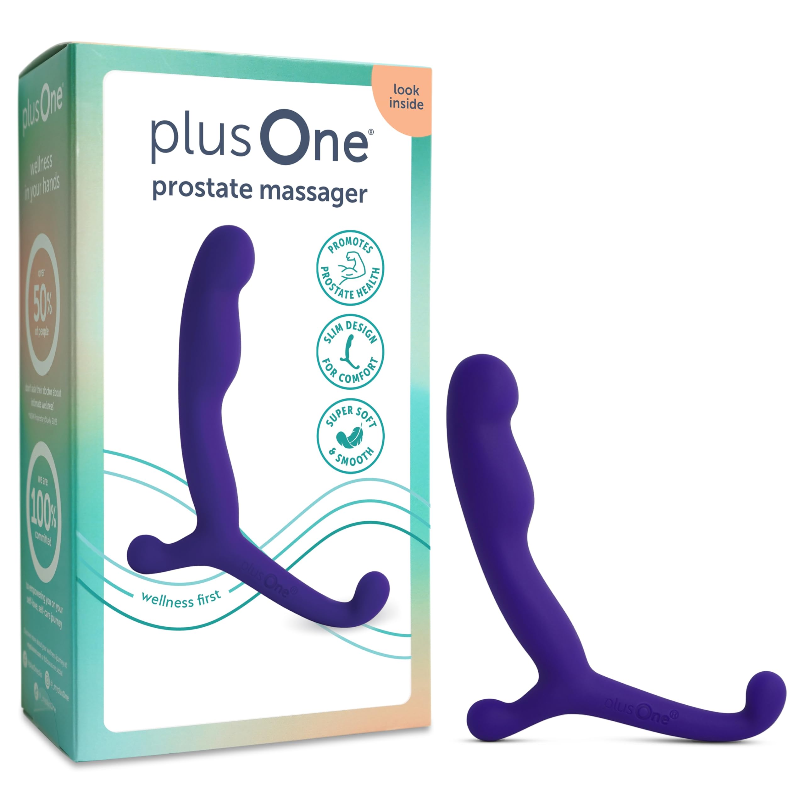 plusOne 4” Prostate Massager Personal Toy, Male Anal Stimulator, Made of Body-Safe Silicone, Waterproof, with External Arm for Easy-Use