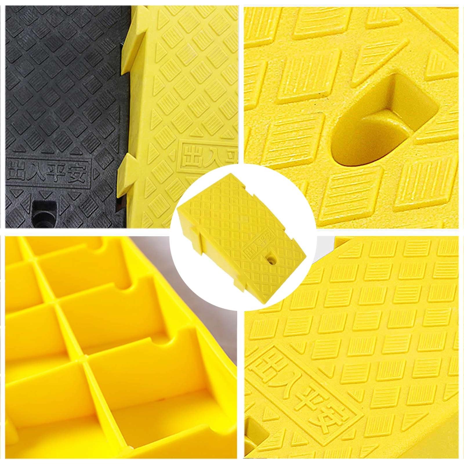 Generisch Robuste, tragbare Bordsteinrampe für Rollstühle und Fahrzeuge – Langlebige Kunststoff-Schwellenrampe, ideal für Einfahrten und Gehwege – 13 cm hoch, gelbes Sicherheitsdesign
