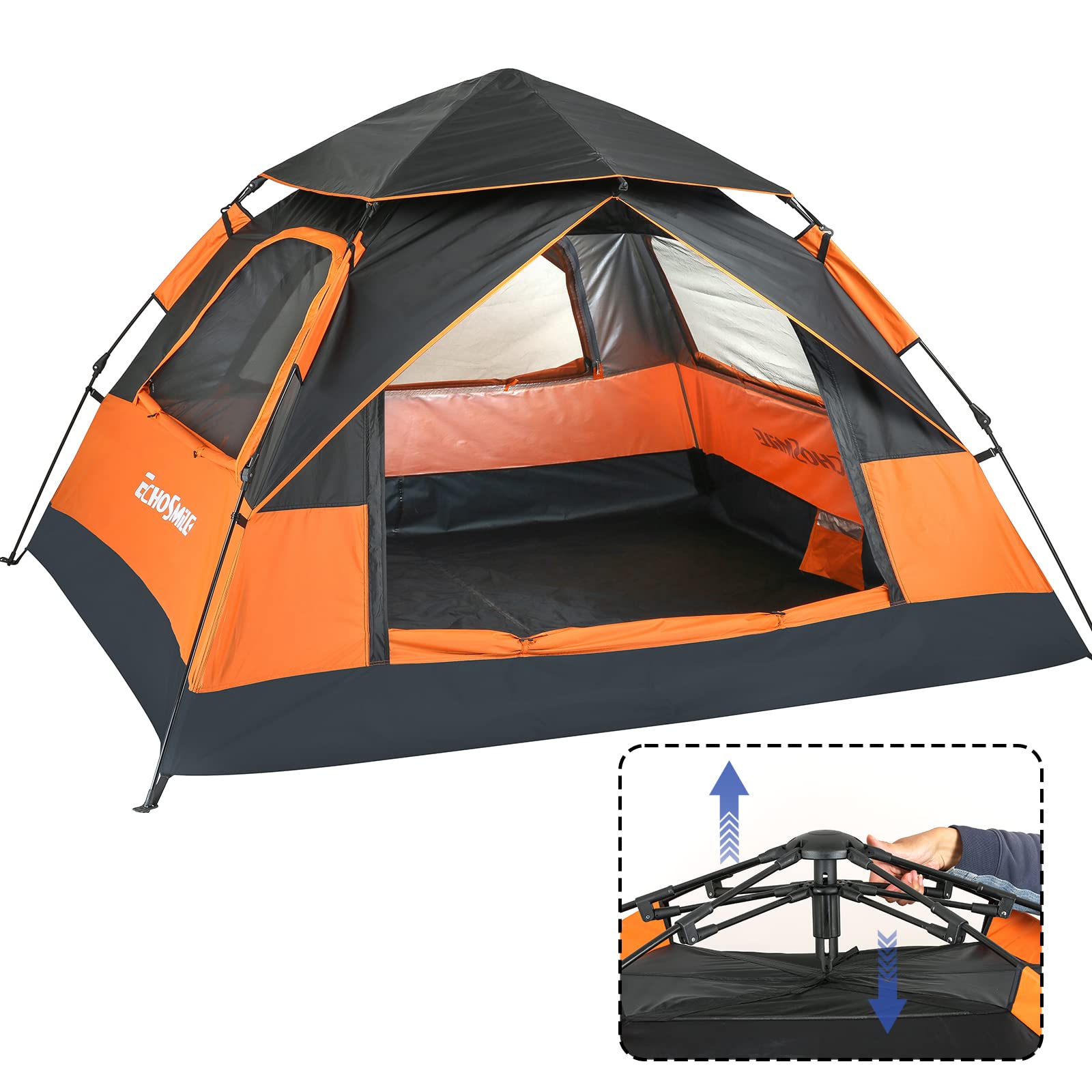 Echosmile Pop Up Tent Family Camping Tent, 4 Person Instant Tent, Easy Set Up Tent, Lightweight Portable Automatic Tent, Waterproof Dome Tent, Windproof Outdoor Backpacking Tent for Travel Hiking