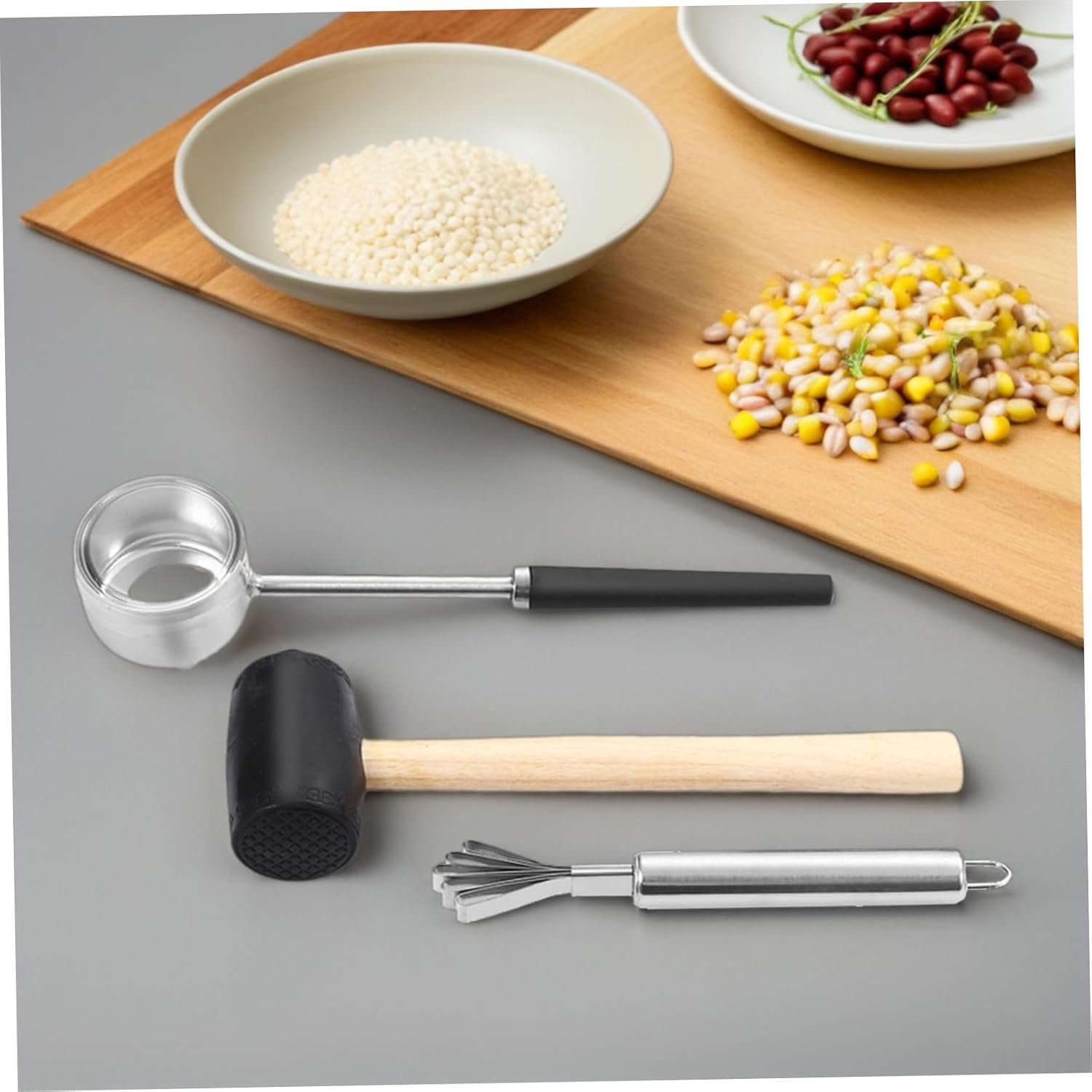 Stainless Steel Coconut Opener Set with Rubber Mallet, Portable Coconut Hole Puncher and Fruit Opener Tool for Home Kitchen and Outdoor Use
