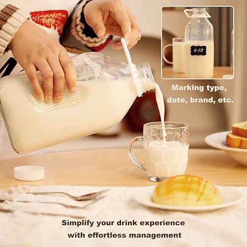 Miniatura 5 de FyndraX Botella de vidrio para leche, recipiente de agua de 64 onzas con tapa hermética de rosca, jarra de jugo de medio galón para almacenamiento