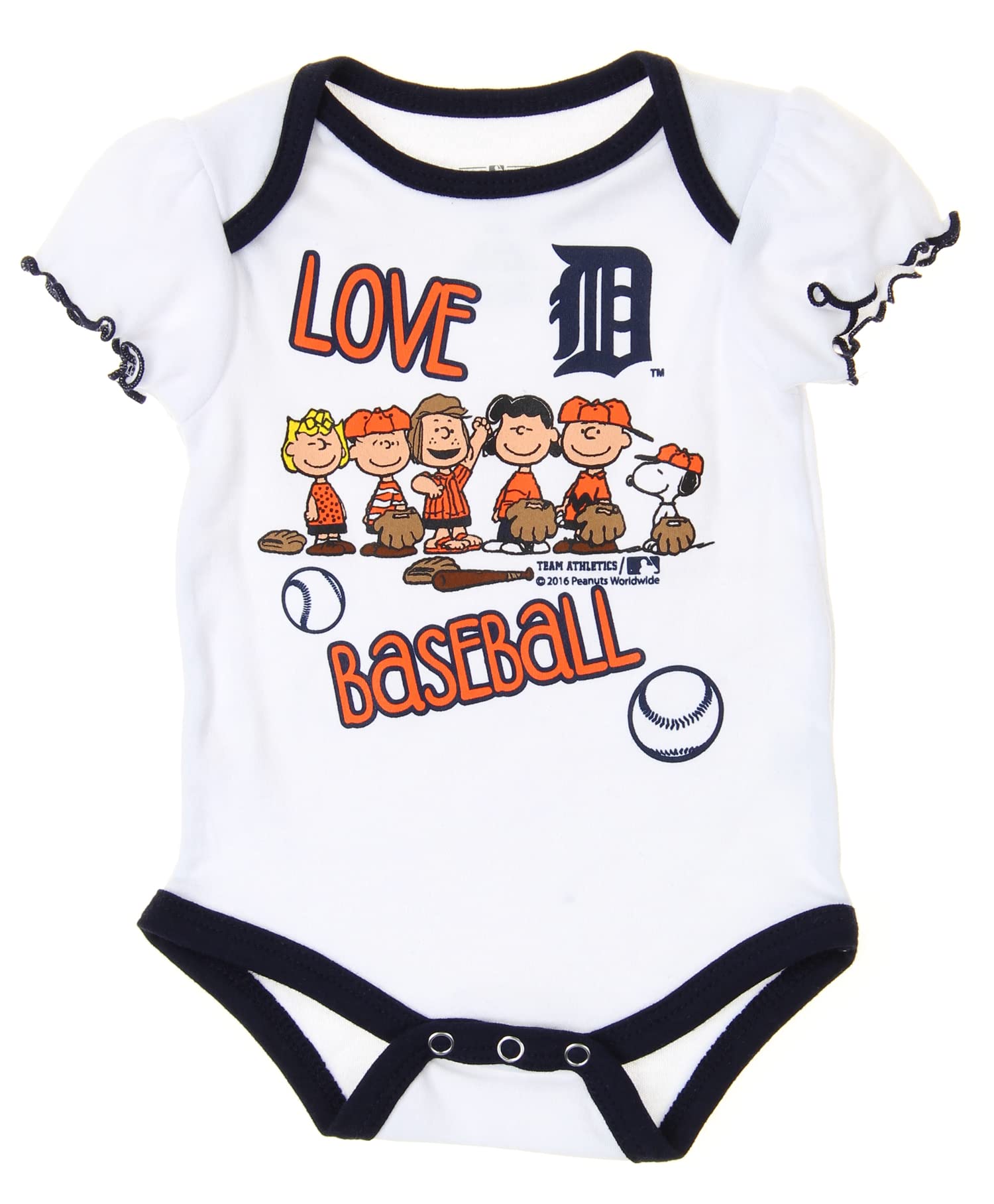 Outerstuff MLB Baby Girls Newborns and Infants Peanuts Love Baseball Bodysuit
