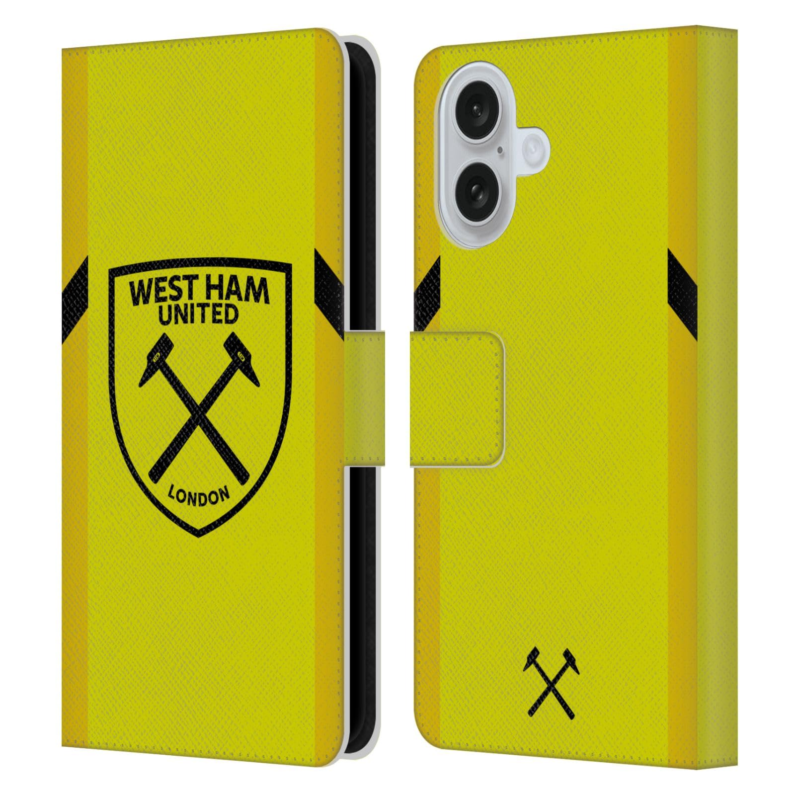 Head Case Designs Officially Licensed West Ham United FC Away Goalkeeper 2023/24 Crest Kit Leather Wallet Case Compatible With Apple iPhone 16