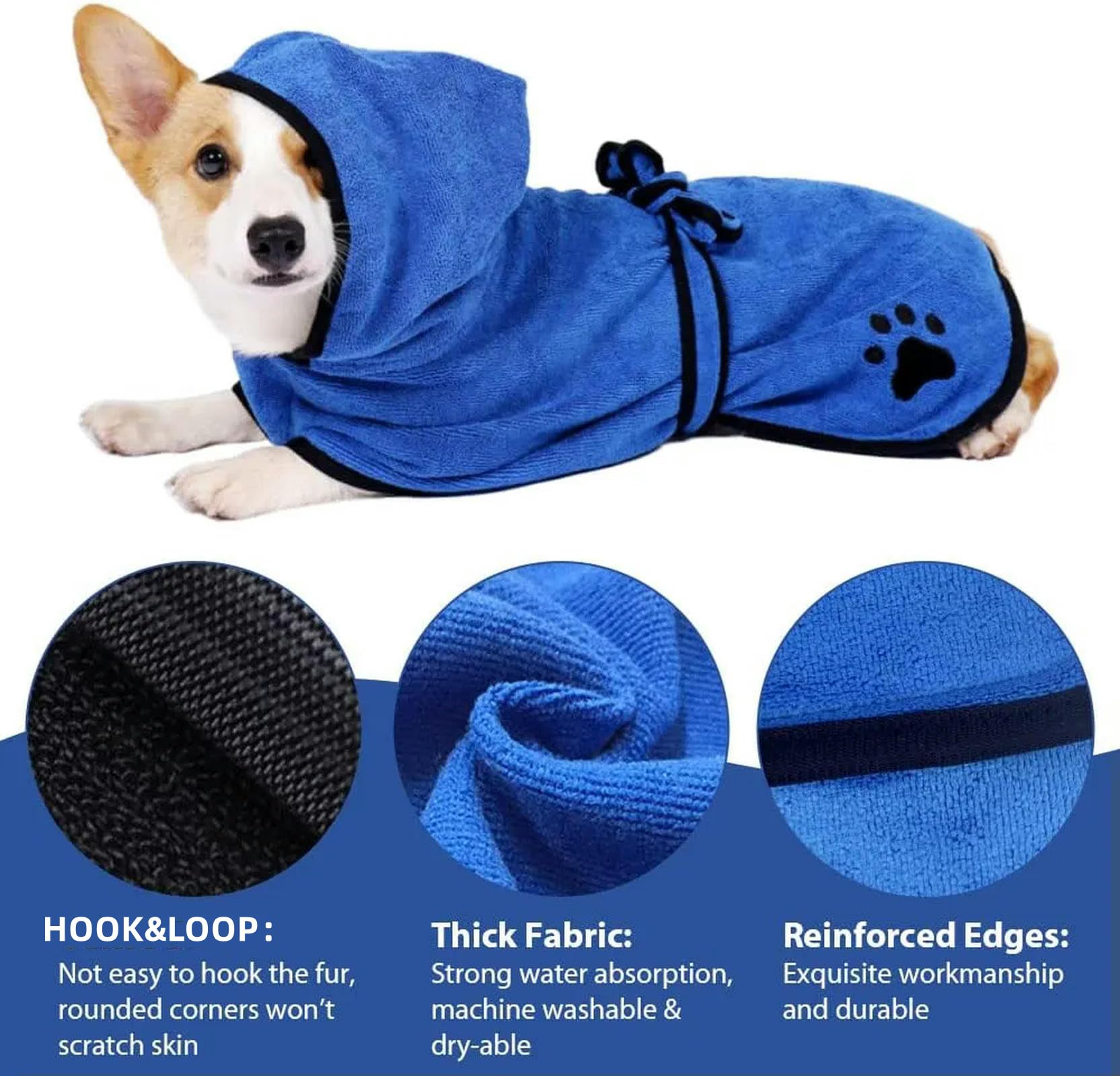 Manteau de séchage pour Chien, Serviette absorbante en Microfibre 400 g/m² avec Taille réglable, Accessoires pour Chiens, séchage après Le Bain