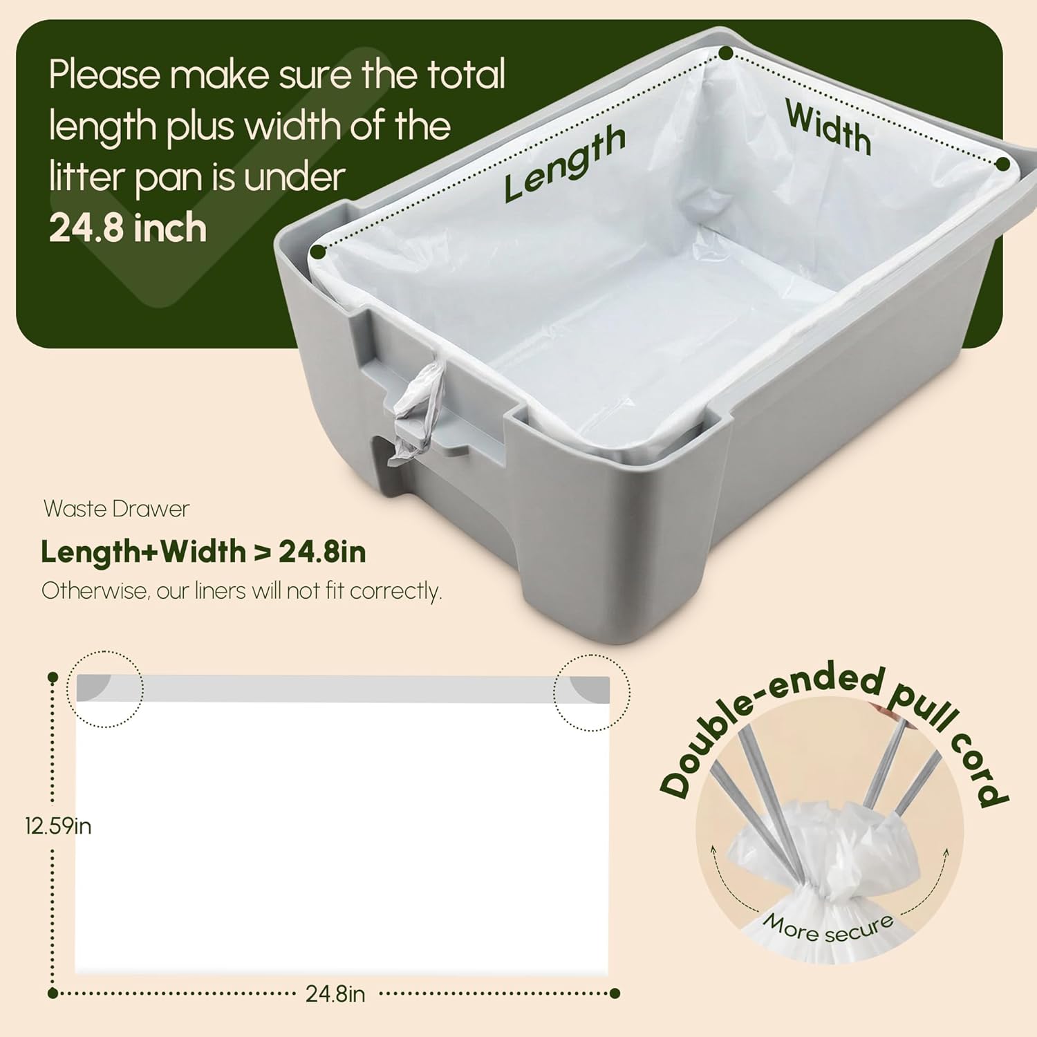 80 Count 24.8" x 12.5" Cat Litter Box Liners for Self Cleaning Litter Box, Extra Thick Heavy Duty Cat Litter Bags Replacement, 9-11 Gallons of Capacity