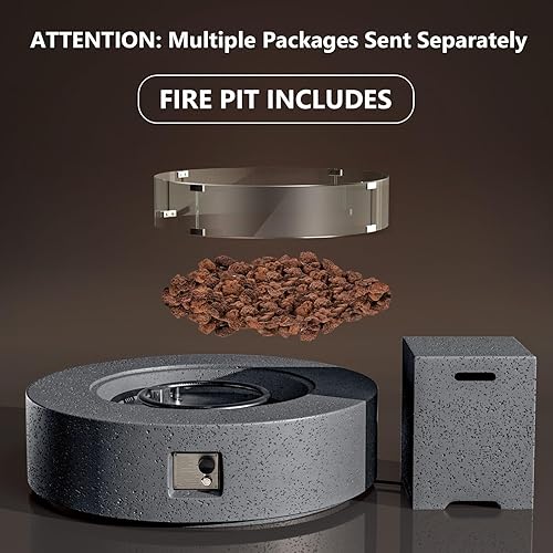 Miniatura 59 de COSIEST Fogata cuadrada de propano de piedra arenisca para exteriores de 35 pulgadas con protector contra el viento y mesa auxiliar, quemador