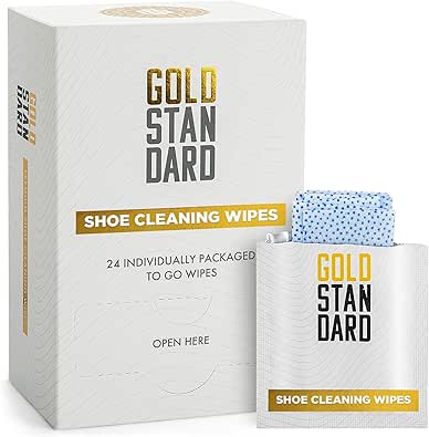 Gold Standard Quick Shoe Cleaner Wipes | 24-Pack Dual Textured - Shoe Wipes to Remove Dirt &amp; Stains from Leather, Tennis &amp; Canvas Shoes | Individually Wrapped-Sneaker Wipes Cleaner