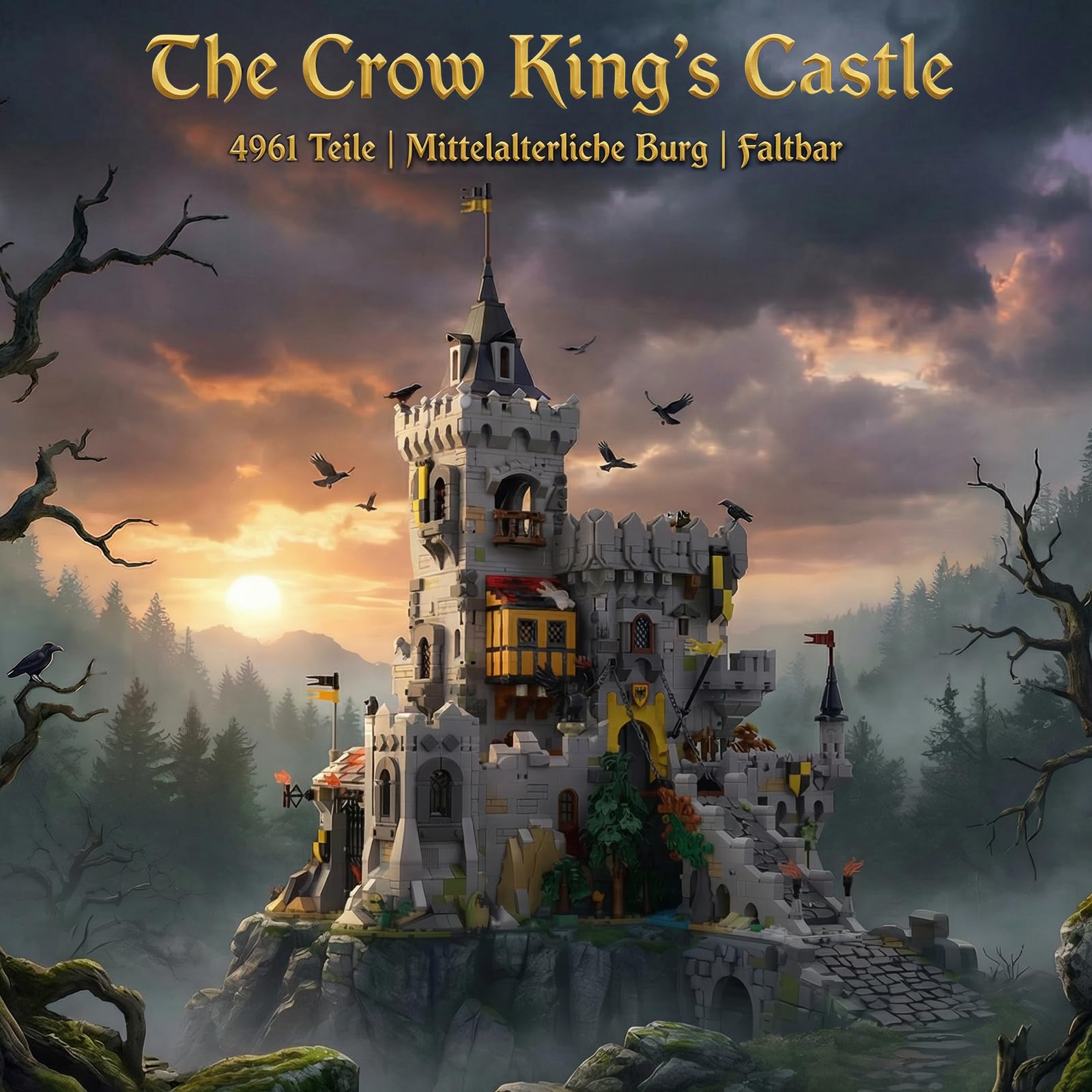 3 in 1 Raven King's Castle Klemmbausteine Burg 4961 Teile | Mittelalter Schloss Bauset, Medieval Wikinger Modular Buildings für Erwachsene, Kompatibel mit Barweer BWR009