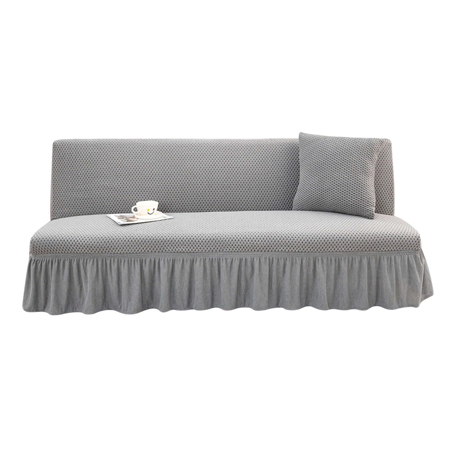 Housses de meubles futon sans accoudoirs extensibles de couleur unie gris clair taille S