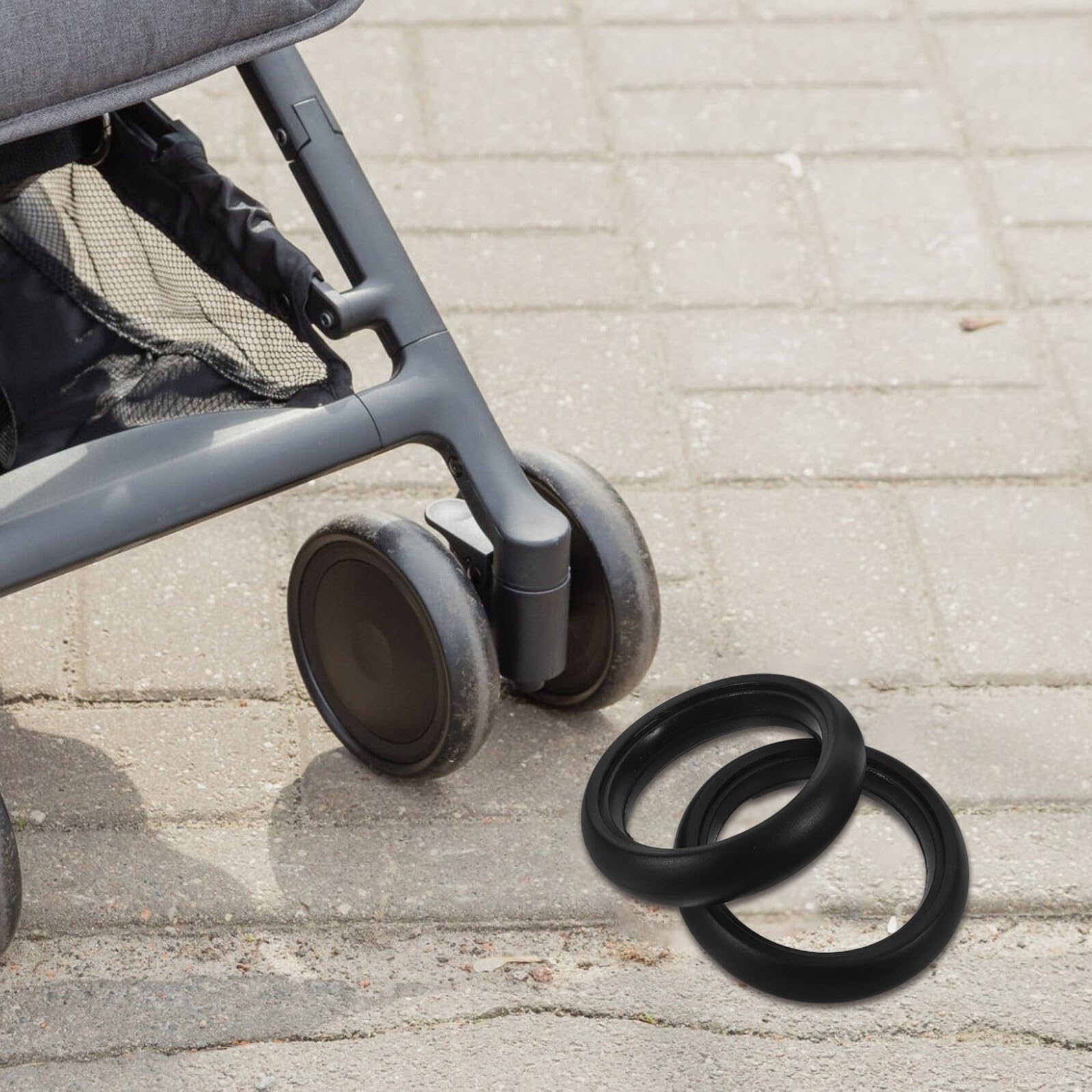 2 Pneumatici Esterni per Passeggino in Gomma Nera da 5 Pollici Assorbimento degli Urti e Aderenza, Sostituzione Facile per Ruote Anteriori e Posteriori