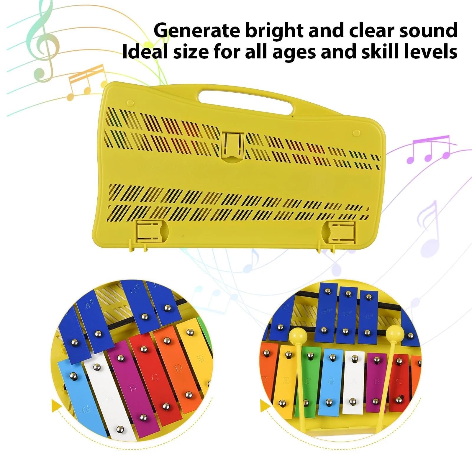 xilófono profesional Xilófono De 25 Notas Teclas Metálicas Coloridas Instrumento Musical De Ritmo De Percusión Con 2 Mazos Estuche De Mano Regalo