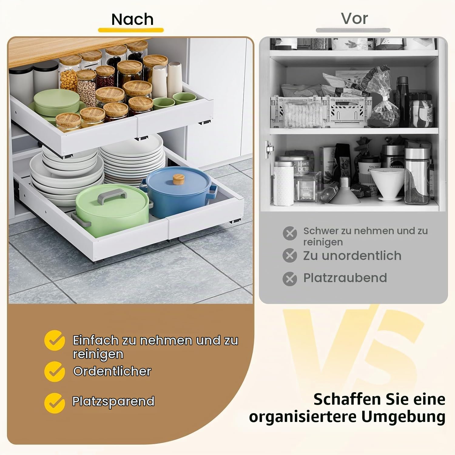 2 Stück 4 Richtungen Teleskopschublade ausziehbare Schublade Küche Ausziehbarer Schrank Organizer Metall Schrank-Schubladen-Organizer Breite 29–48 cm & Tiefe 42–55 cm