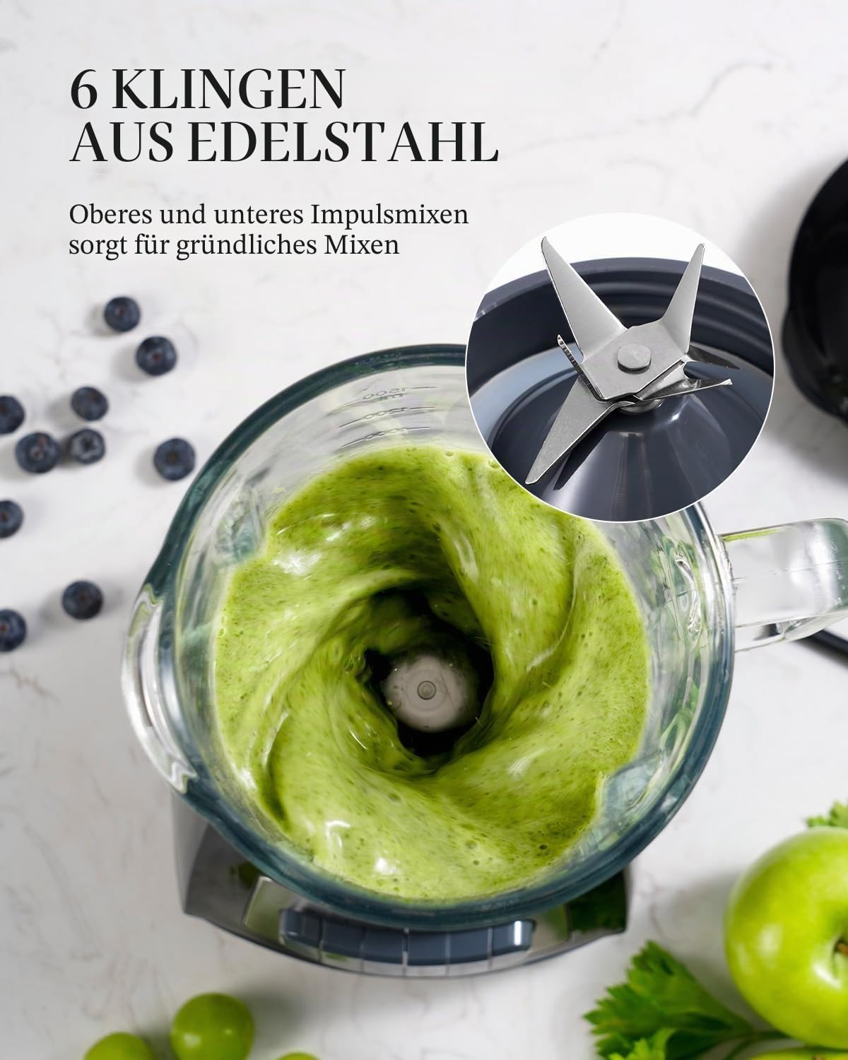 SHARDOR Standmixer, 700 W Spitzenleistung smoothie maker mit 1,5-Liter-Glasbehälter, Edelstahl 6-Klingen, 5 Geschwindigkeitsstufen für Milchshakes, Smoothies, Säfte und Eisgetränke, schwarz