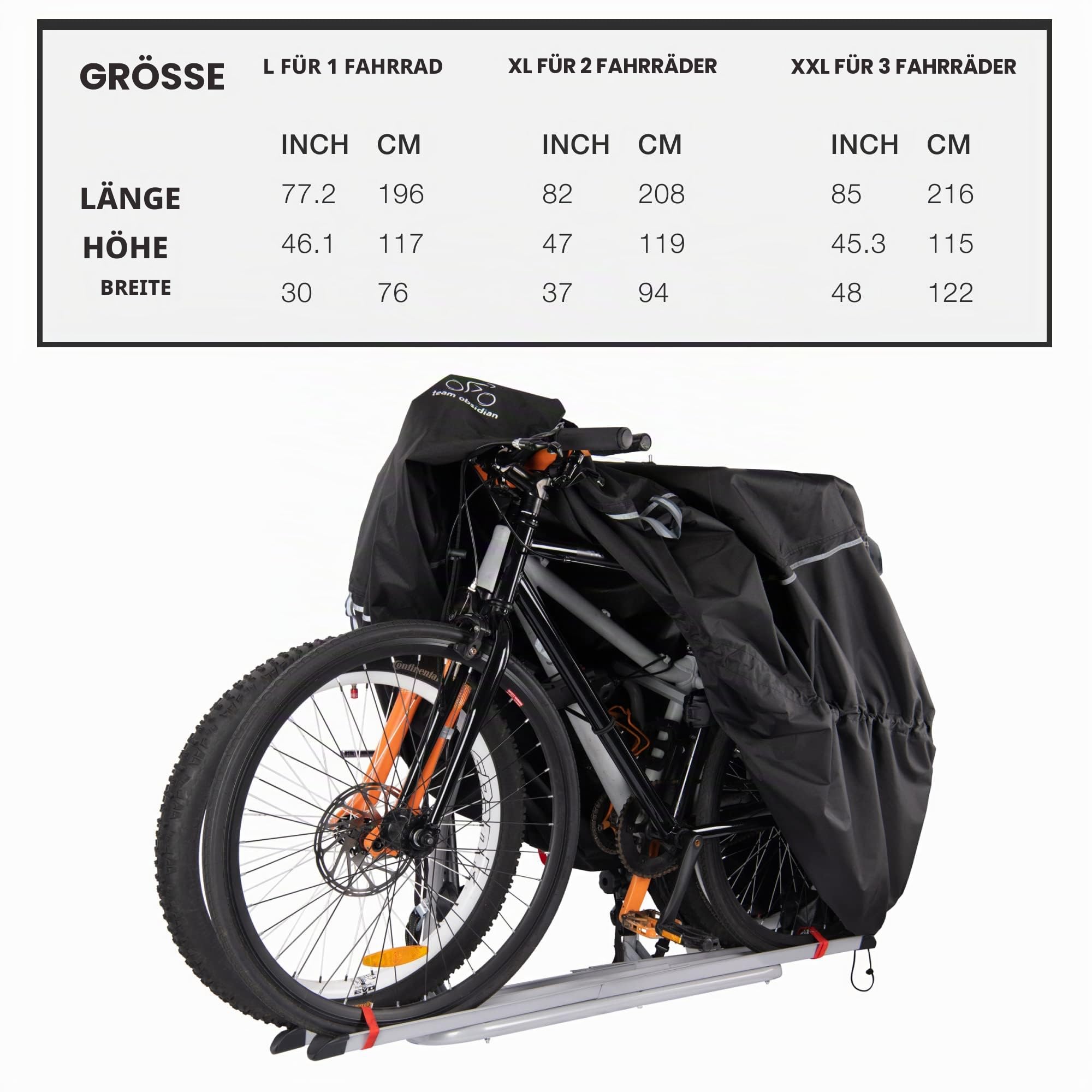 TeamObsidian Fahrradgarage wetterfest - Fahrradabdeckung wasserdicht - 300D Fahrrad Garage Outdoor - 1 bis 3 Fahrräder - Fahrradplane Fahrrad Abdeckung - Fahrradschutzhülle unterwegs