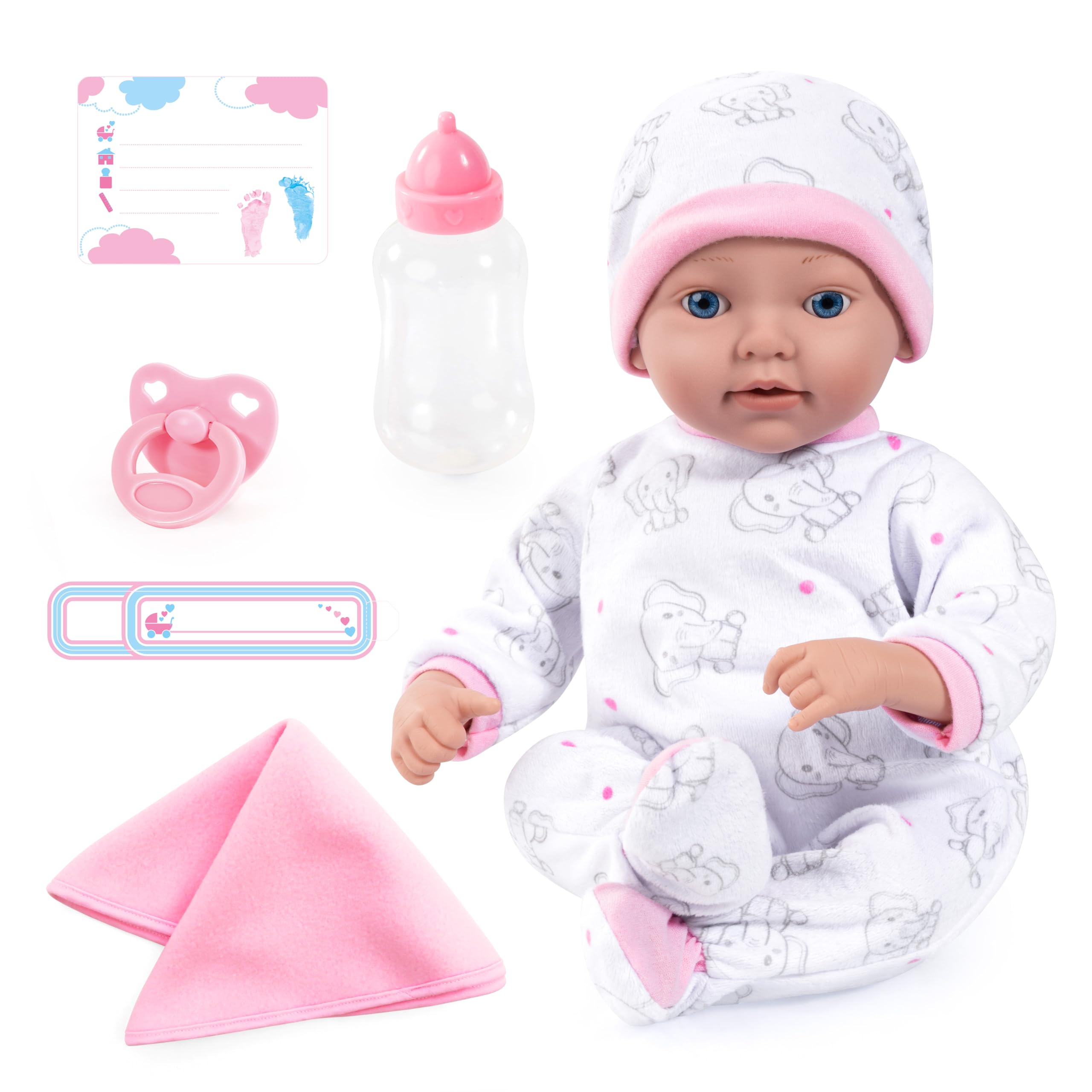 Bayer Design 93827AB Reborn muñeca, Recien Nacido muñeco Real, biberon, Chupete, Manta, 38 cm