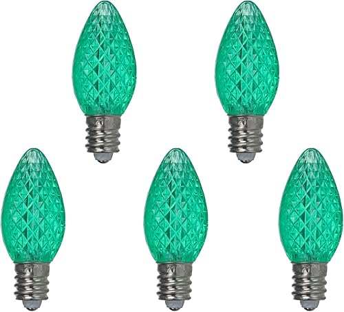 25 juegos de bombillas LED de Navidad C7, bombillas LED verdes facetadas E12 para uso en exteriores e interiores (verde)