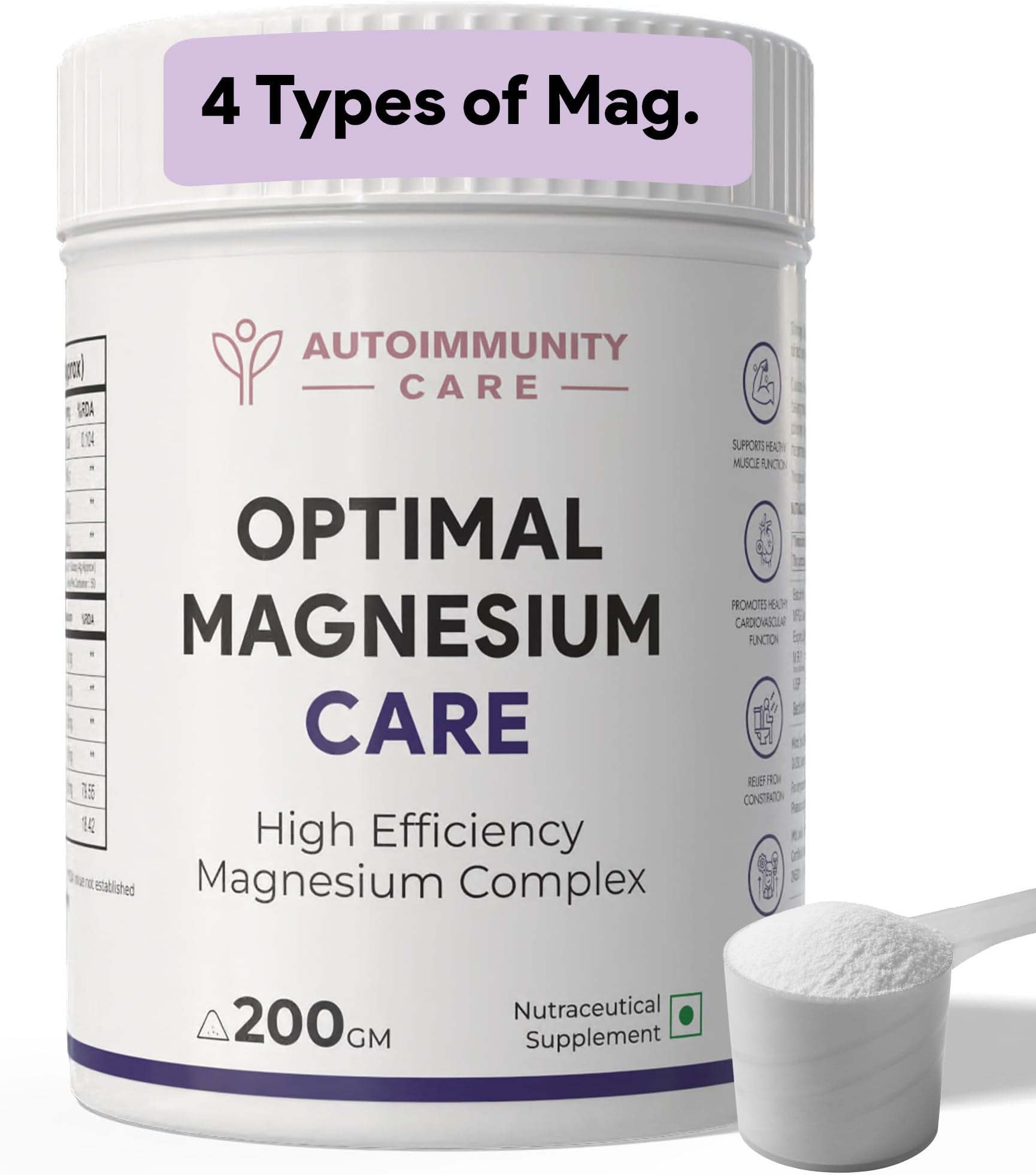 Optimal Magnesium Care – 4-in-1 Magnesium Complex with B6 | Magnesum Glycinate, Citrate, Malate & Oxide | Supplement for Sleep, Stress, Muscle Cramps, Bones & Nerves | 200 gm (50 Servings)