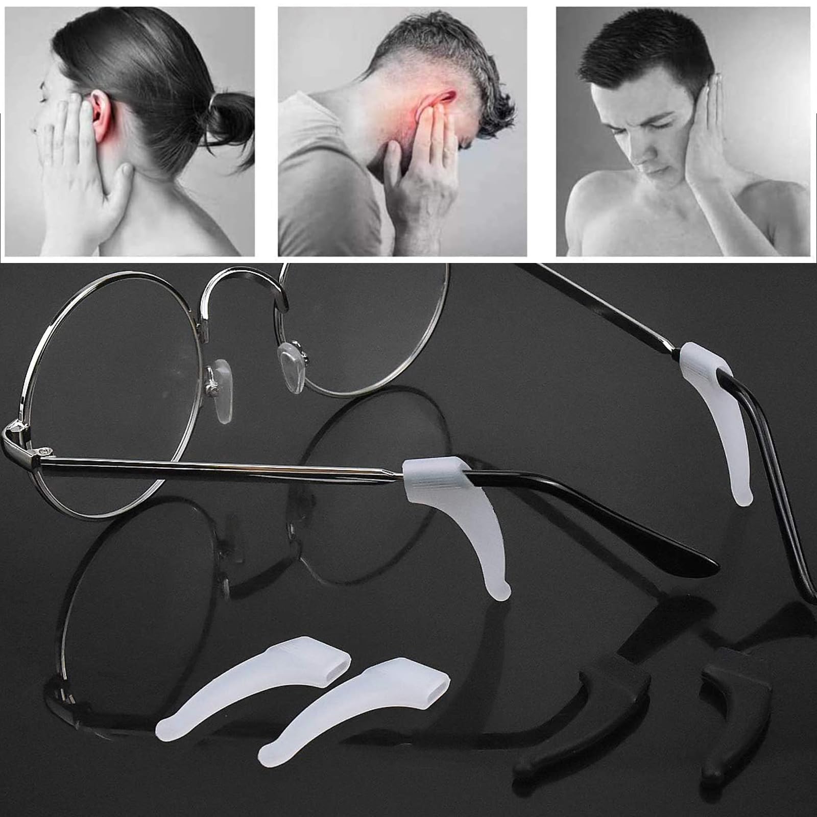 16 Paia Ferma Occhiali In Silicone - Antiscivolo Per Occhiali Da Vista, Sole, Lettura, Nero E Trasparente - Foto 10