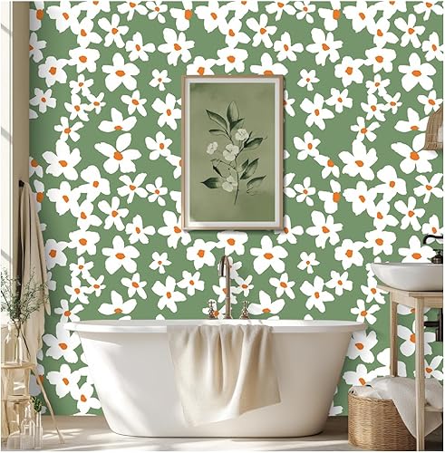 Miniatura 8 de HAOKHOME 93391-1 - Papel tapiz autoadhesivo amarillo floral amarilloblancoazul, papel de pared extraíble para dormitorio, baño, papel adhesivo